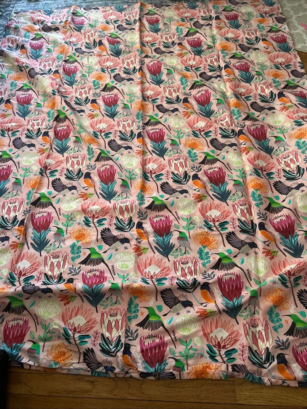 Botanical Hummingbird Cotton Duvet Cover - Pink